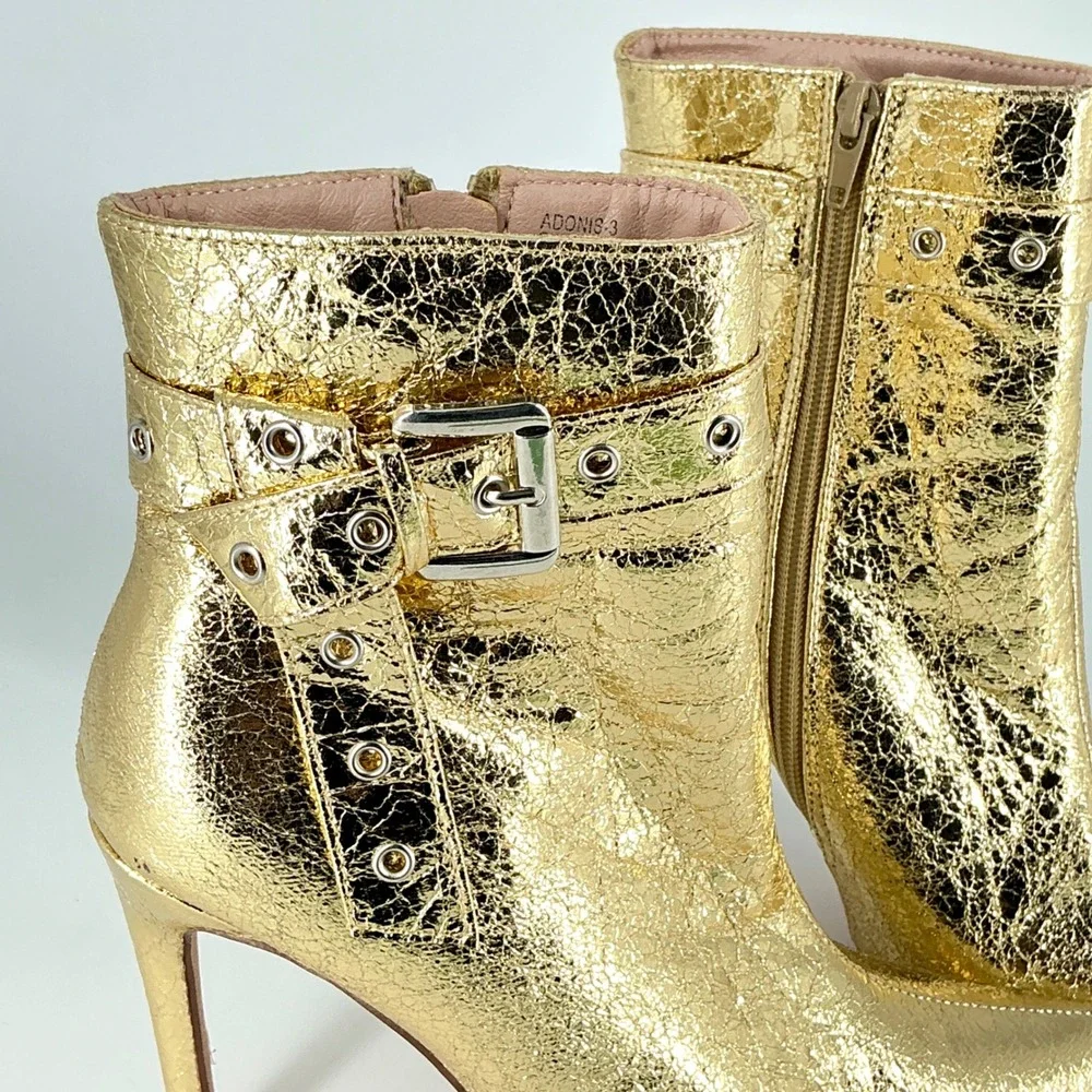 Chase & Chloe Size 8‎ Gold Metallic Pointed Toe Stiletto Ankle Boots Adonis